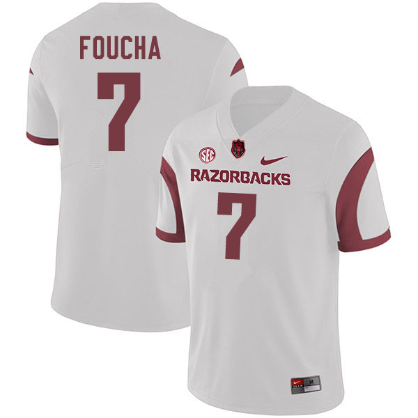 Men #7 Joe Foucha Arkansas Razorbacks College Football Jerseys Sale-White